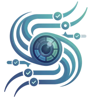 The Sentinel logo: a stylized S made of sweeping blue-to-teal ribbons around a round, eye-like lens, with small check marks riding along the ribbons